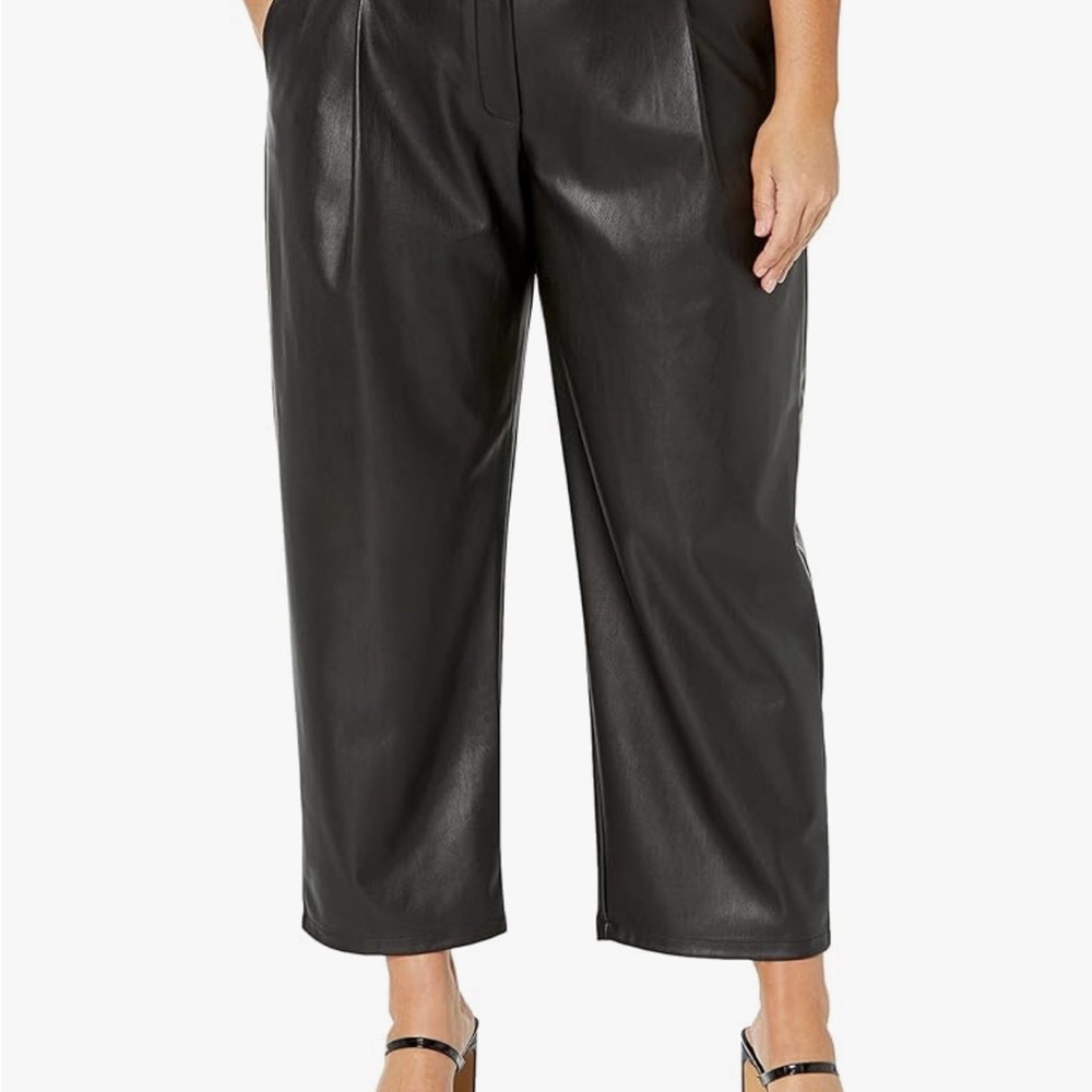 Women's The Drop 3X Vegan Black Leather Trouser Pants